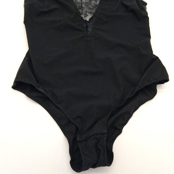 & Other Stories Black Lace Overlay Bodysuit Size 6 Peek A Boo V Neck Teddy - Picture 3 of 9